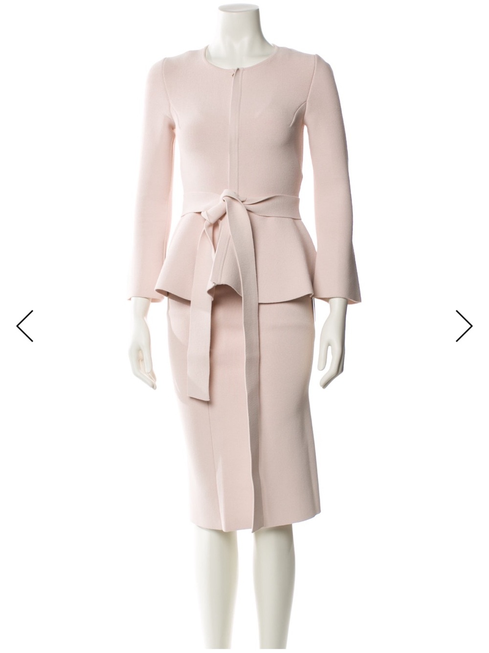 Scanlan Theodore Pale Pink Long-Sleeve Peplum Dress with Tie Waist
